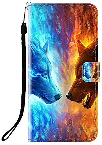 Sunrive Kompatibel mit LG Q7 Hülle,Magnetisch Schaltfläche Ledertasche Schutzhülle Etui Leder Case Handyhülle Tasche Schalen Lederhülle MEHRWEG(Q Wolf 4)