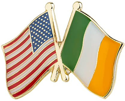 USA & Ireland Friendship Flag Lapel Pin Badge – American & Irish National Flags Crossed Design – Enamel Metal Brooch – Size: 2.5cm x 1.9cm