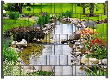 Wallario Zaun Sichtschutz Windschutz für EIN- und Doppelstabmattenzäune in der Größe Breite 2,00m x Höhe 1,40m, Motiv: Blumen am Teich