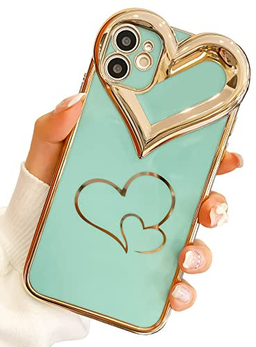 BANAILOA Luxury iPhone 11 Phone Case Cover Cute,Sparkle Plating 3D Love Hearts Camera Lens Protective Soft TPU Girly Case for iPhone 11-6.1 inch (Green)
