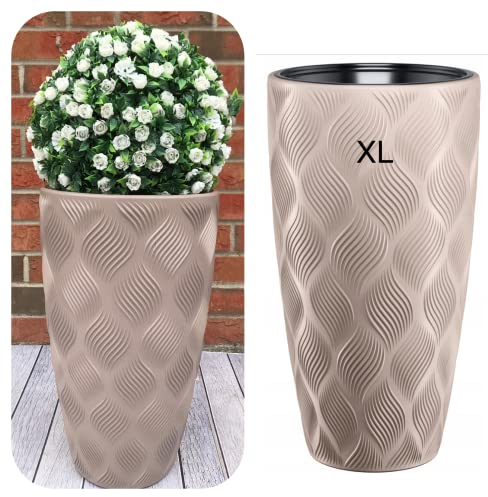 MELTOM Pot de Fleurs, Pot de Fleurs, Cache-Pot avec Insert Amovible, Effet 3D Rond, décoratif (Taupe, XL - 48 cm)