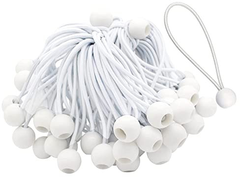 50 Pcs Bungee Cord with Balls Elastic Ties Bungee Toggles Ties for Marquees,Tents Banners,Poles,Tarp (White)