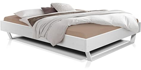 LUKY Kufenbett ohne Kopfteil, Material Massivholz, Fichte/Kufen weiss
