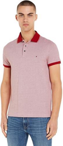 Tommy Hilfiger Men's Polo Shirt Mouline Tipped Short-Sleeve Slim Fit, Red (White/Arizona Red Mouline), L