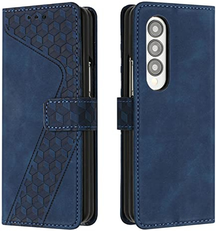 OKZone Kompatibel mit Samsung Galaxy Z Fold 3 Hülle, Handyhülle Samsung Z Fold 3, PU Leder Tasche Wallet Schutzhülle Flip Cover Klappbar Brieftasche Etui mit Magnet Kartenfach TPU Lederhülle (Blau)