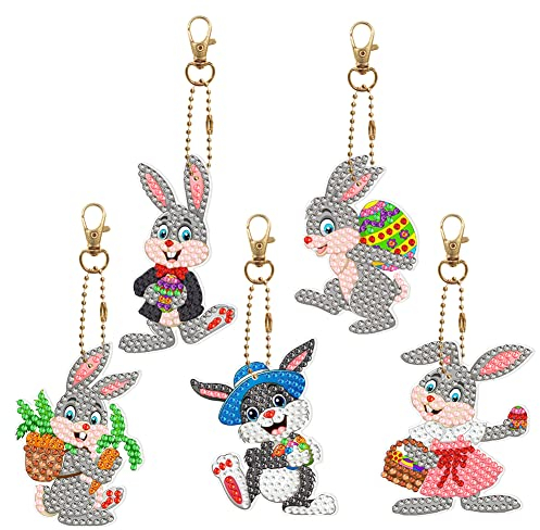 DIY Diamond Painting Ostern Deko Schlüsselanhänger Ostereier Kits Stkickerei Diamant Malerei Schlüsselring Mosaik Osterdeko Anhänger Osterhase Geschenke (19)