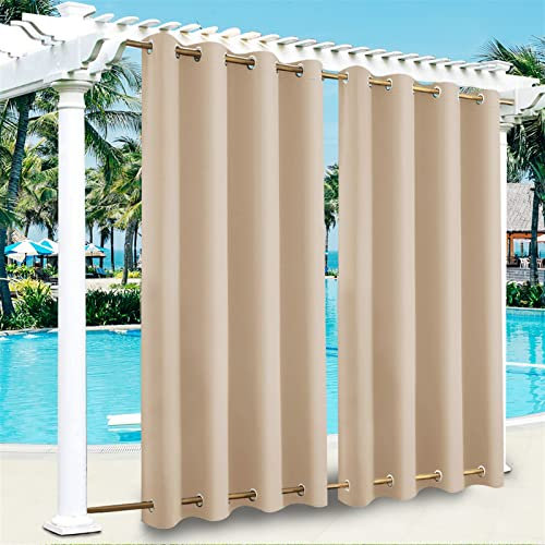 SK Studio Outdoor Vorhang Wasserdicht Outdoorvorhänge mit Ösen Oben und Unten Sonnenschutz Blickdicht Vorhang für Balkon Terrasse Veranda Pergola Gartenlaube 1 Stück Beige 2, 132x244cm