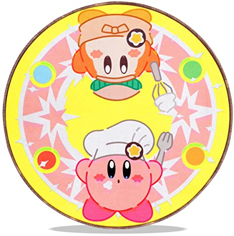 Roffatide Anime niedlich Cartoon gelb Kirby Runde Bereich Teppich für Mädchen Jungen Decke Teppich Boden Matten Teppich für Zuhause 60x60 cm