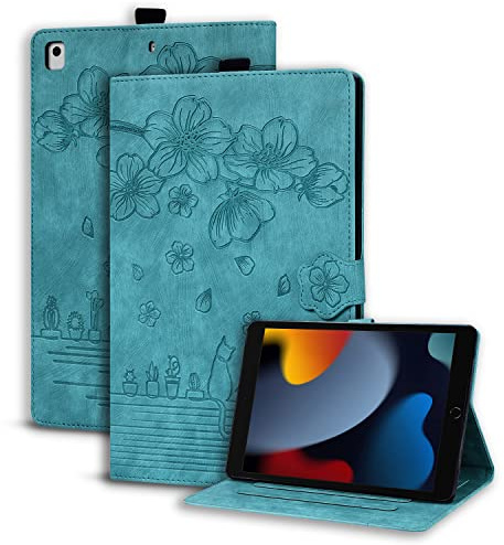 Succtopy Coque pour iPad 10.2 Pouces (Modèle 2021/2020/2019, 9ème/8ème/7ème Génération) Housse Étui de Protection avec Support Fonction, Étui à Rabat avec Porte-Pencil pour iPad 9/8/7 Vert Clair
