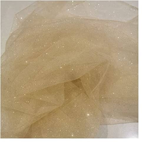 SHTGOI Glitzernder Stoff 1Yard * 150 cm Tüllstoff Meterware Tüll Spitze Stoff Netzstoff Glitzer Garn Tüll Deko Stoffe für DIY Handgemachte Hochzeitskleid Fotografie Hintergrund Gold