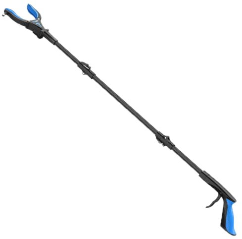 Kekoy Extendable Grabber Reacher Tool with Headlight, 32 inch Foldable Lawn Trash Picker Upper Grabber, 90° Rotating Anti-Slip Jaw, Heavy-Duty Stick, Portable Claw Grabber for Elderly(Blue)