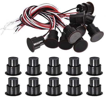 PATIKIL Magnético Reed Interruptor, 10 Paquete NO NC Cableado Empotrado Puerta Sensor Ventana Contacto Interruptor para Alarma Sistema, Marrón