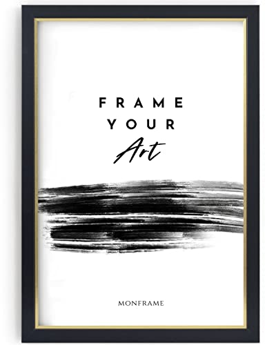 Monframe Bilderrahmen Bellevue - 60x90 cm - Schwarz Gold - Posterrahmen mit Acrylglas - MDF Holz Rahmen