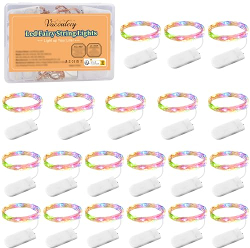Vacoulery Fairy Lights, 1M 10LEDs Fairy Lights Battery Operated, Copper Wire String Lights for Indoor Outdoor Lighting, Christmas, Halloween, Valentine, Birthday Decoration (Multicolor, 20 Pack)