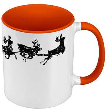 Tasse in Premium-Qualität, Orange – Motiv: Schlitten des Weihnachtsmanns Rentier – Tasse mit Henkel und farbigem Innenfutter