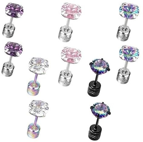 10 PCS Earrings for Women Men Screw Back Earrings Stud Earrings Hypoallergenic Titanium Earrings Rainbow Double Side Earrings Sleeper Earrings Piercing Earrings Sleeper Earrings Cubic Earrings