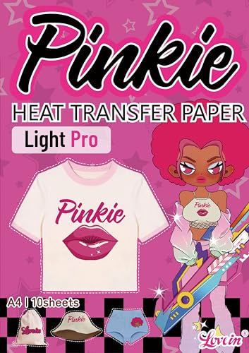 Lovein Light Heat Transfer Paper Pro 2.0 A4 10 Sheets Cotton Fabric Printable HTV Iron Transfer Paper for White Fabric Inkjet Printer T-Shirt Printing Paper Breathable Vinyl(LI-H-L2.0-10)