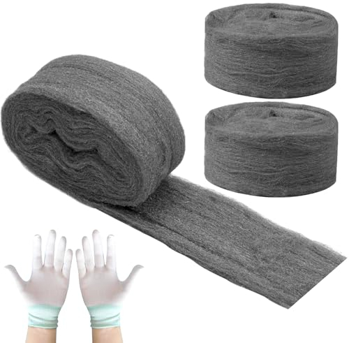 ZOCONE Paille de Fer 3 Rouleaux Laine d'acier 0000 Grade Fil de Nettoyage Wire Wool Polissage Acier Laine(3,5 mètres 1 rouleau) pour Polissage Entretien et Finition du Métal, Pierre, Verre, Bois