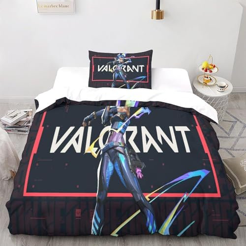 GeRRiT Valorant Bettbezug und Kissenbezug,Mikrofaser Bettwäsche-Set - 3D Digital Print dreiteiliger Bettwäsche(Bettbezug + Kissenbezüge) (Neon, Single 135 * 200cm)