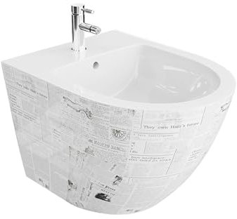 LAVITA Bidet universale da parete Sofi Paper con foro per rubinetto e protezione per troppopieno in ceramica, per il montaggio a parete, igienico e facile da pulire, 36,5 x 49 x 32,5 cm