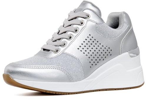 Cestfini Damen Keilsneaker, Keilabsatz Sneaker, Plateau Schnürschuhe, Casual Wedges Turnschuhe für Alltagskleidung