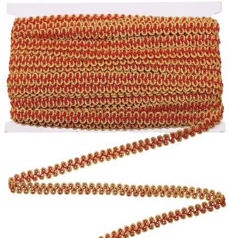Yalulu 25 Meter Metallic Braid Trim, Pailletten Spitzenband Verziert Gimp Trim, Gewebtes Spitzenband, Filigrane Gimpenborte, Für Vorhangpolster, Heimdekoration (Rot-Gold)