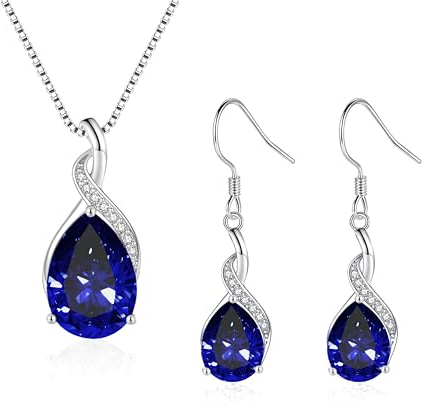 Loutade Silber Schmuckset für Damen, 925 Sterling Silber Schmuckset mit Saphir-Blau Zirkonia, Unendlichkeit Anhänger mit 45 + 5cm Silberkette & Haken Ohrringe Hängend Set für Geburtstag Muttertag
