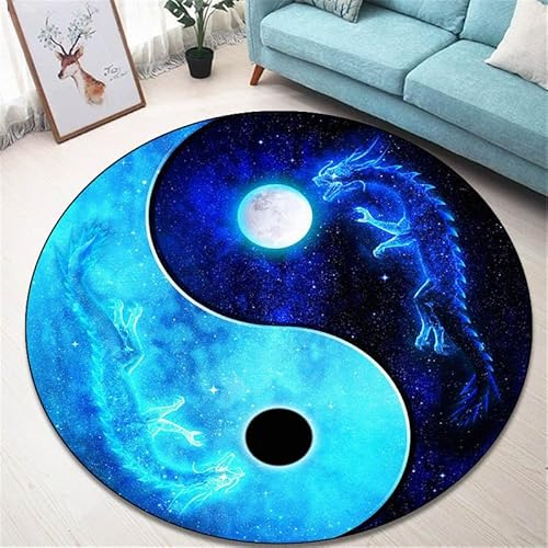 YOUSHIHUI Blauer Yin Yang Tai Chi Drache Runder Teppich, Wohnzimmerteppich, Kinderzimmersofa, Spielzimmerdekor, rutschfeste Bodenmatte