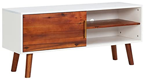 CIADAZ TV-Schrank 110x35x50 cm Massivholz Akazie und MDF, TV Lowboard, Fernsehschrank, Fernsehtisch, Fernseher Schrank, TV Sideboard, TV Board, TV Cabinet, TV Bank, TV Kommode - 327460