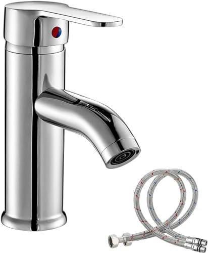 Rubinetto Bagno Lavabo, Lavabo Rubinetto da Bagno, Rubinetti Bagno Monocomando, Miscelatore Lavabo Monocomando, Calda e Fredda Regolabile Rubinetto con Tubo, per Lavabo e Lavandino Argento