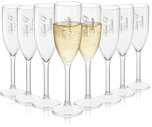 SMAODSGN 8 Pieces Clear Champagne Glasses Bridesmaid Champagne Flutes Bridesmaid Proposal Gifts Set Of 8 Wedding Toasting Drinking Bridesmaid Cocktail Cups Gifts For Bachelorette Party Favors