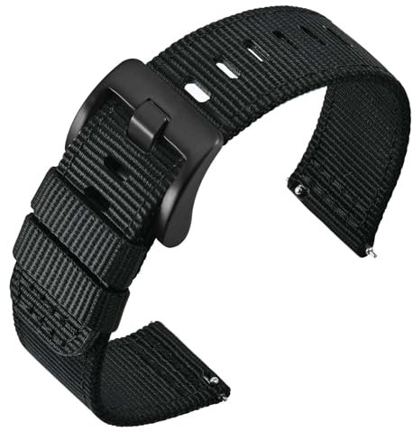ANNEFIT Nylon Militär Uhrenarmband 24mm, Schwarze Schnalle aus Edelstahl, Schnellverschluss Aatmungsaktive Armband für Herren Damen (Schwarz)