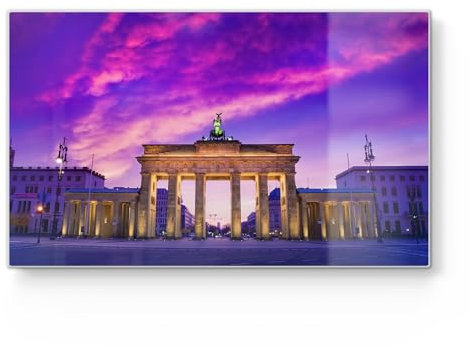 DEQORI Frühstücksbrett Glas | klein 23x14 cm | Motiv Berliner Dämmerung | Design Schneidebrett für Küche | Frühstücksbrettchen antibakteriell & rutschfest | Glasplatte & Servierplatte
