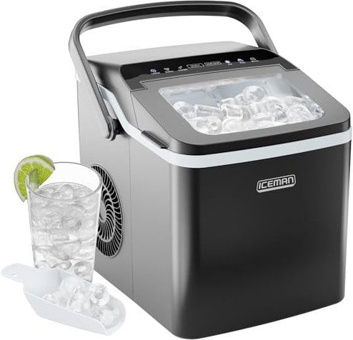 Chefman | Iceman Dual-Size Eiswürfelmaschine - Tragbare Eismaschine, große und kleine Eismaschine mit Selbstreinigung, 9 Würfel in 7 Minuten, 10kg/24 Stunden, inklusive Eisschaufel