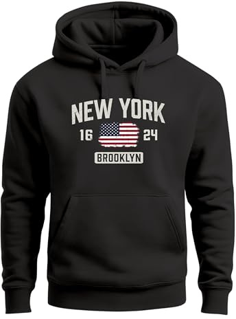 Neverless® Hoodie Herren New York Brooklyn Print USA Flagge Kapuzenpulli Männer Fashion Streetstyle Schwarz 5XL