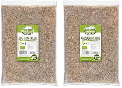 Guillermo | Arroz basmati integral BIO - Bolsa 2 kg. | 100% ecológico | Contiene minerales como el manganeso para activar el metabolismo | Hay quitarle todo el almidón (Paquete de 2)
