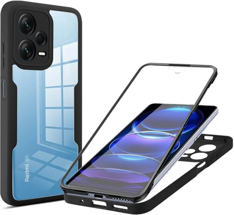 ILING Transparente Hülle für Realme 9 5G / Realme 9 Pro 5G, 360-Grad-Ganzkörper Stoßfest Schutzhülle mit Eingebauter Displayschutz, Ultra Dünn Harte PC Silikon TPU Handyhülle (Schwarz)