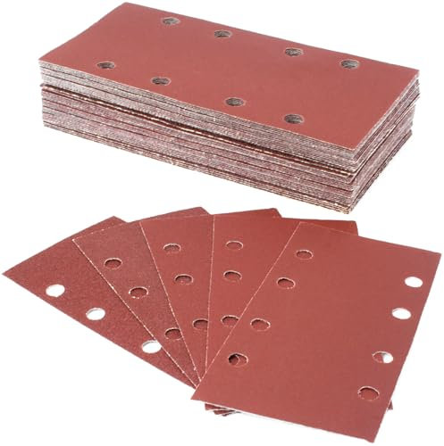 FEIHU 50 Stück 93 x 185mm Schleifpapier Set, 80 Körnung Rechteckiges Schleifpad mit Klettverschluss 8 Löcher Schleifblatt Set für Bosch-Schleifer und Rechteckschleifer