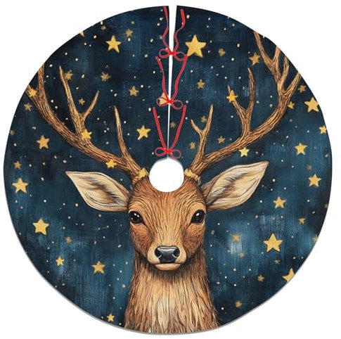Gonna per albero di Natale con cervo stellato, base rustica marrone per albero di Natale, decorazione invernale per la casa, feste di Natale, decorazione per interni ed esterni, 121 cm