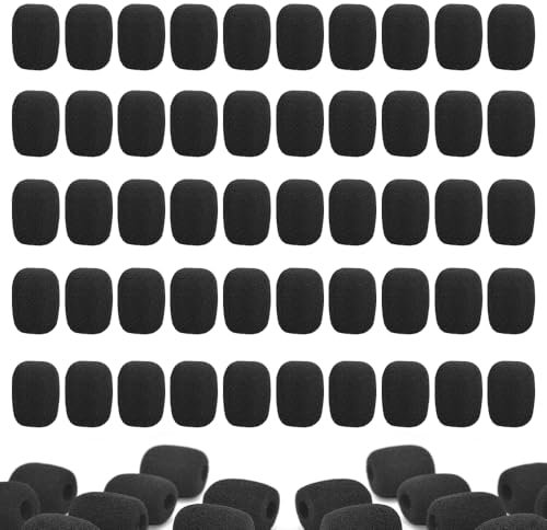 50 pezzi Spugna Antivento Microfono, Cuffia Auricolare Risvolto di Microfono Parabrezza per Microfono in Schiuma (Nero)