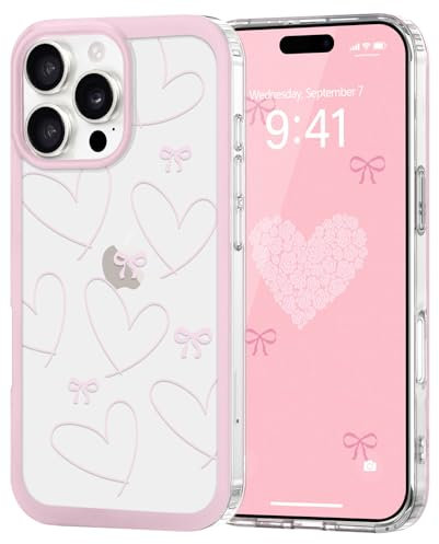 Urarssa Case for iPhone 16 Pro Max, Cute Bowknot Pattern Aesthetic Bow Design Phone Case for Women Girls, Soft TPU Bumper Clear Shockproof Protective Girly Cover for iPhone 16 Pro Max, Hollow Heart