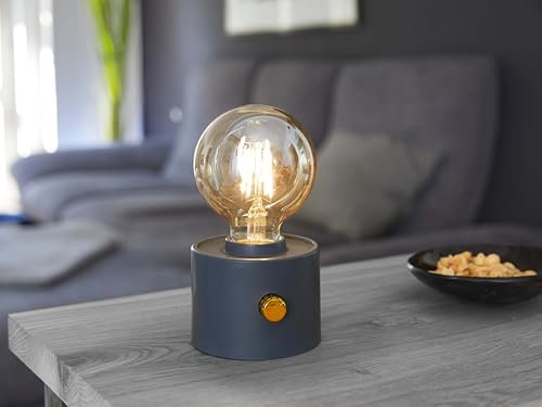 Northpoint Vintage Akku Glühbirne Edison LED Tischlampe USB-C dimmbar mit Drehschalter – moderne Dekoration grau