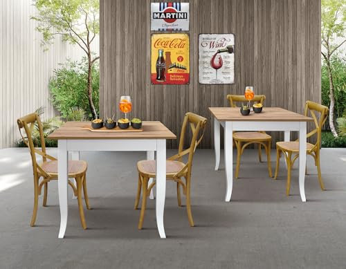 PAZZO DESIGN Tavolo Fisso Margherita, Rovere Rustico, Gamba Bianca, Tavolino Da Bar, Tavolo Da Ristorante, 80 x 80 x 74 cm, Rovere Rustico - id_2096