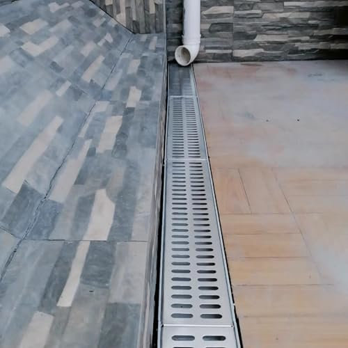 QYANPEN Cubiertas de Drenaje, colador de Drenaje de Zanja para Exteriores para entradas de vehículos, aceras, Canal de Resina fácil de Limpiar y Cubierta de Rejilla de Acero Inoxidable Desmontable,