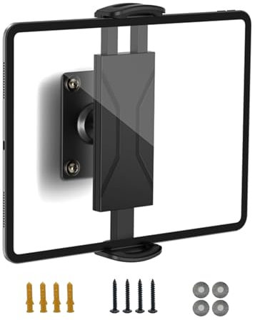 Smloplom Support mural rotatif à 360° pour tablette d'ordinateur de 4,7 à 14 pouces, avec base en métal et pince réglable, pour appartement, bureau, cuisine, salle de bain - Noir
