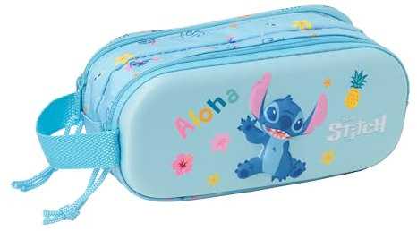 Safta Stitch 3D - Portatodo Doble 3D, Estuche Infantil, Estuche Niño, Ideal para Niños en Edad Escolar, Cómodo y Versátil, Calidad y Resistencia, 21x6x8 cm