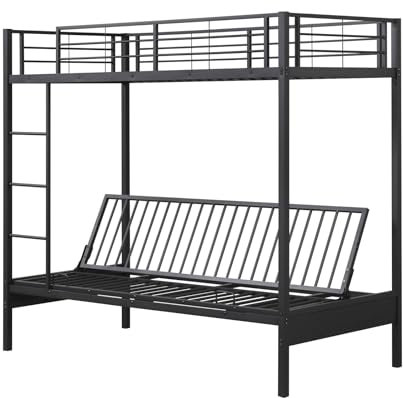 Multigot Metal Bunk Bed, Convertible to Sofa Couch, Metal Slatted Single Loft Bed Frame with Ladder, Safety Guardrails and Under-Bed Storage, Space-Saving High Beds Twin Sleeper Beds for Adults Teens