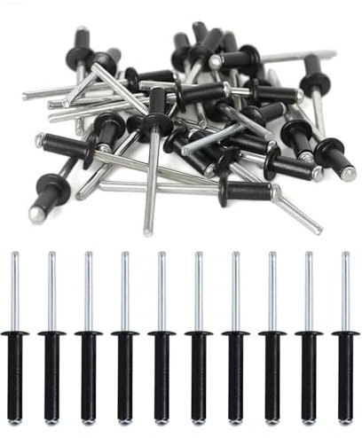 50 Pezzi Rivetti Ciechi in Alluminio con Grande Flangia, Rivetto cieco in alluminio, Rivetti Ciechi in Lega di Alluminio, per Costruzioni, Automobili, Nautica e Mobili (Noir, 4.8mm x 20mm)