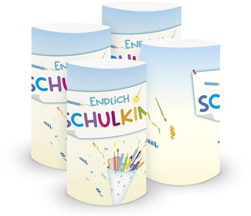 itenga 6X Windlicht Tischlicht aus Folie I Schulanfang Endlich Schuldkind Tafelmotiv I 10,0 x 21,0 cm I ideal als Tischdeko I geeignet für Teelichter oder LED-Kerzen (Endlich Schulkind - Schultüte)