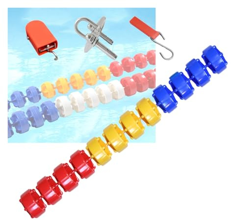 Lsoiup Sicherheitszaun für Schwimmbäder, Sicherheitstrennwand, Seil, Pool-Bahntrenner und Kunststoff-Bojen-Set, mit Haken und Zubehör